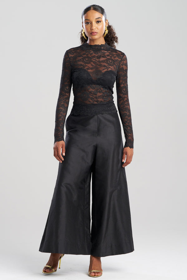 Natori Peony Allover Sheer Lace Top Black