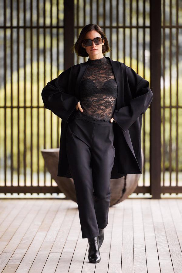 Natori Peony Allover Sheer Lace Top Black