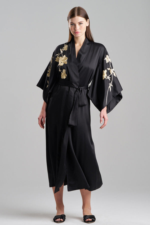 Natori Peony Blossom Embroidery Robe Black