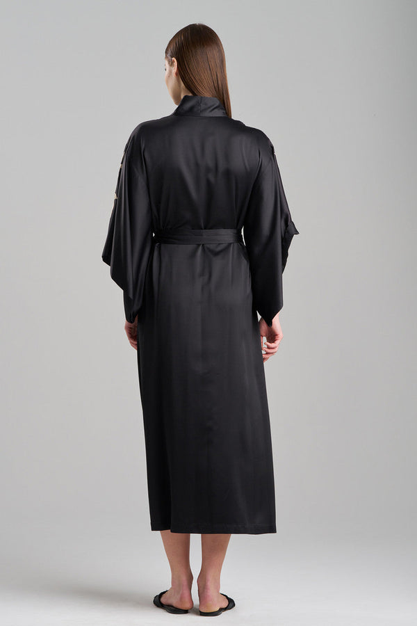 Natori Peony Blossom Embroidery Robe Black