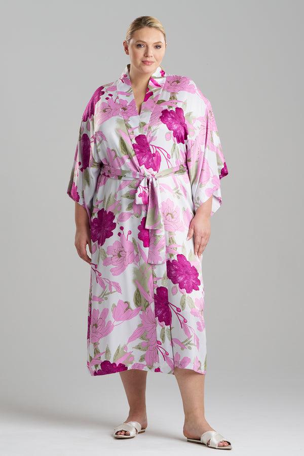 Natori Peony Blossom Kimono Robe Pink Multi