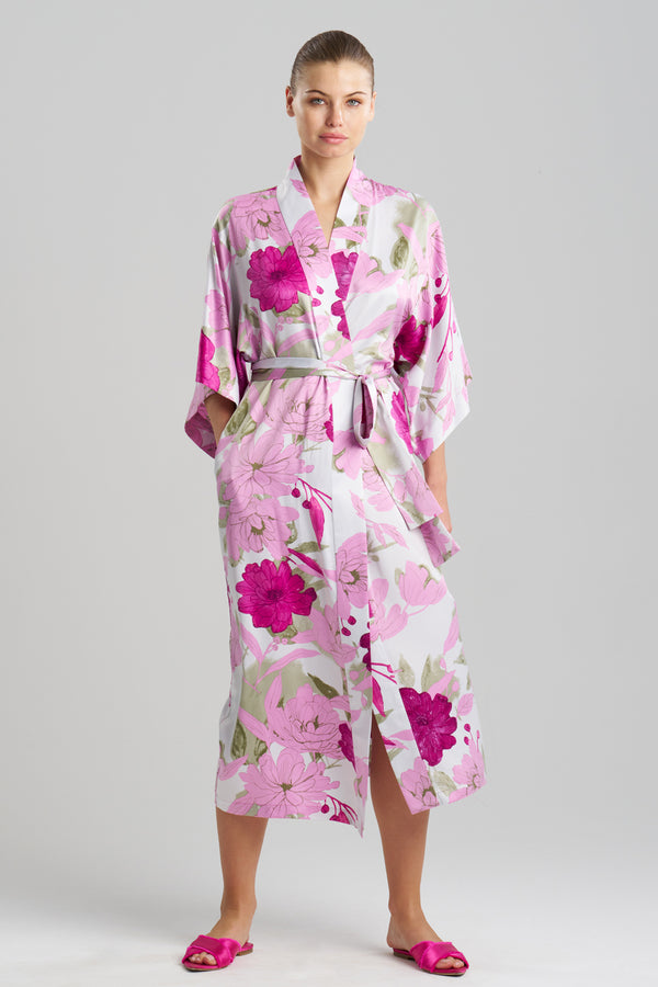 natori Peony Blossom Kimono Robe Pink Multi