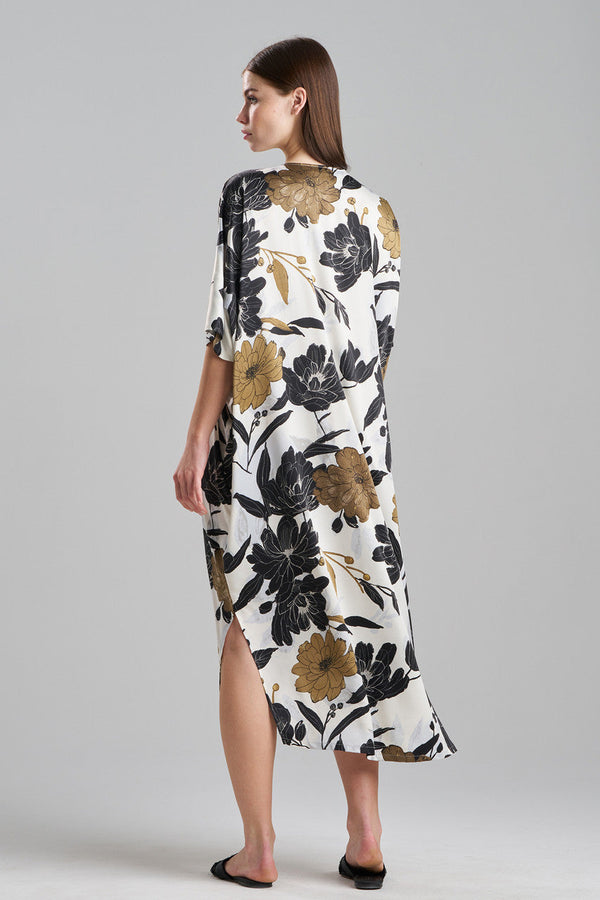 Natori Peony Blossom V-Neck Caftan Neutral