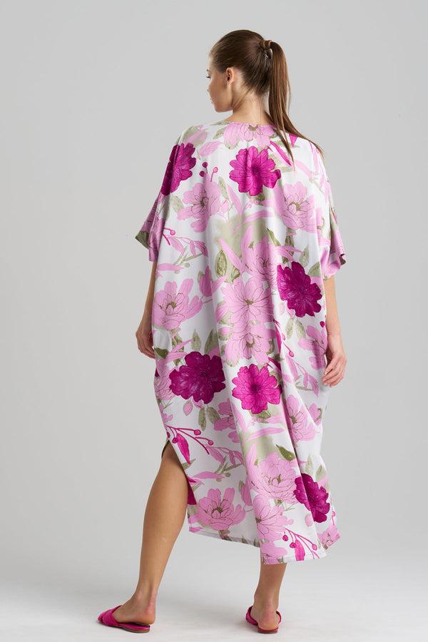 Natori Peony Blossom Zip Caftan Pink Multi