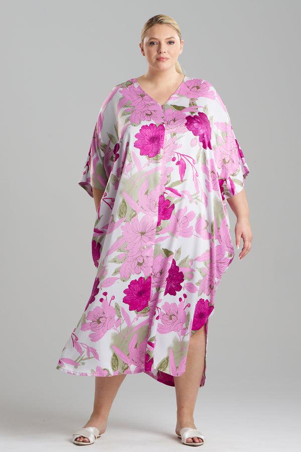 Natori Peony Blossom Zip Caftan Pink Multi