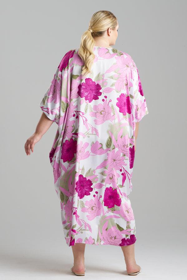Natori Peony Blossom Zip Caftan Pink Multi