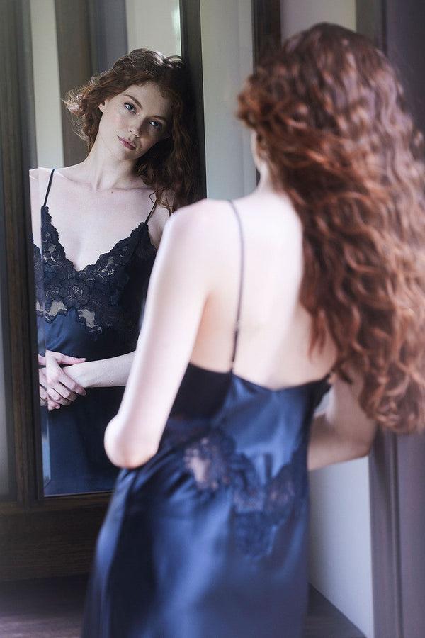 natori Peony Glamour Slip Dress Black