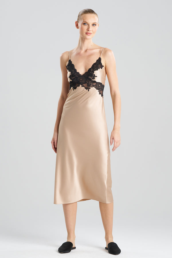 natori Peony Glamour Slip Dress Café