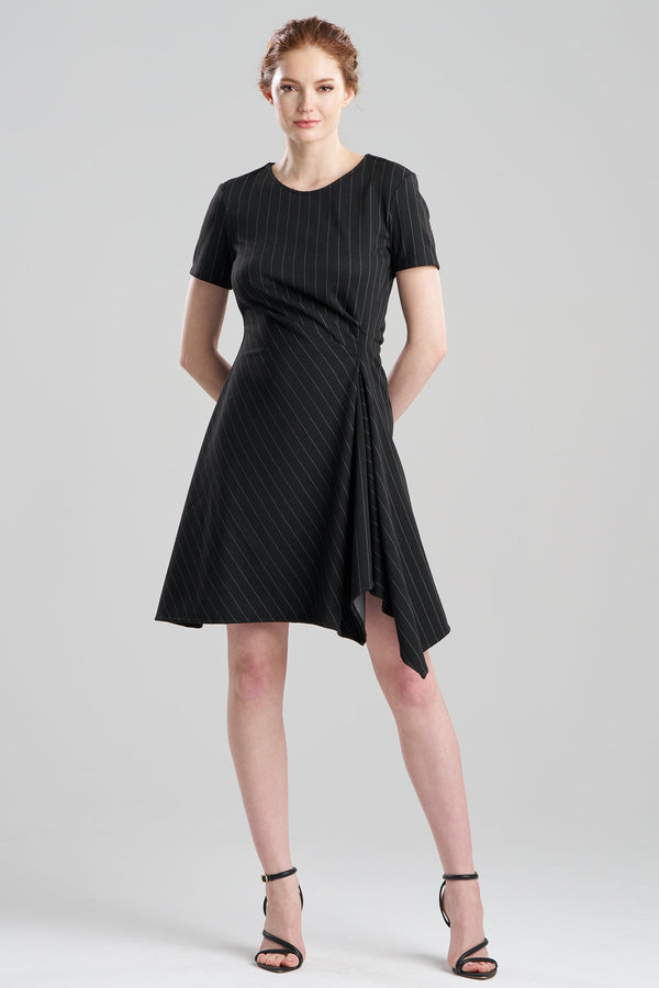 Natori Pinstripe Knit Side Drape Dress Black/White