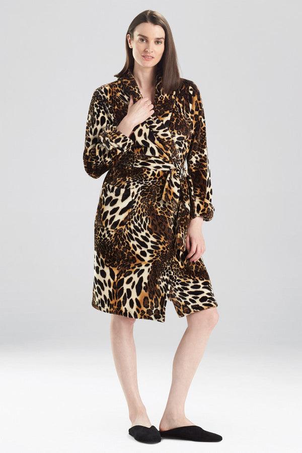 natori Plush Leopard Cozy Robe Chestnut