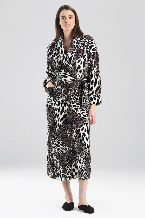 natori Plush Leopard Robe Black