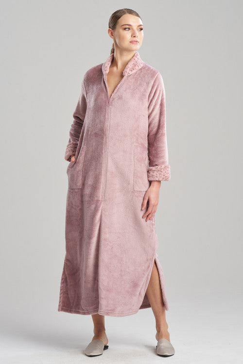 natori Plush Lynx Mandarin Zip Lounger Nude Blush