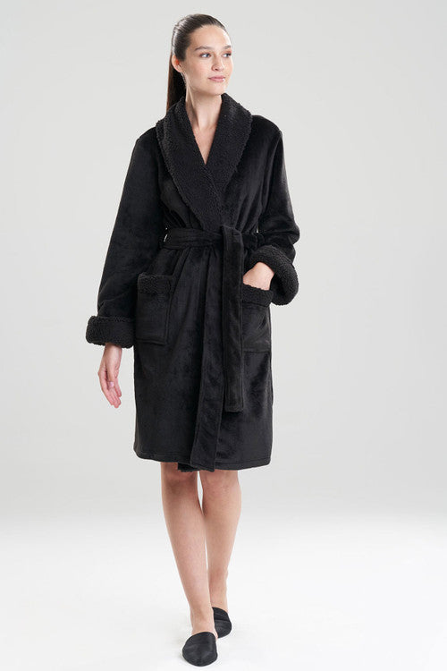 natori Plush Sherpa Cozy Robe Black