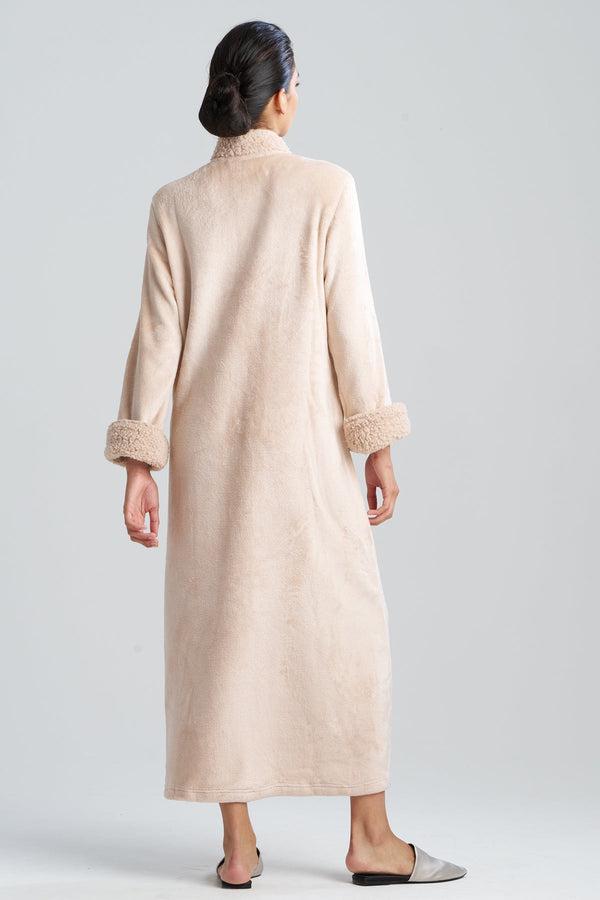 Natori Plush Sherpa Zip Lounger Beige