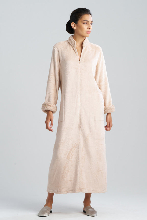 natori Plush Sherpa Zip Lounger Beige