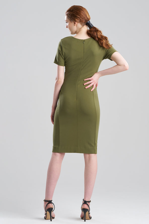 Natori Ponte Knit Front Tie Sheath Dress Olive