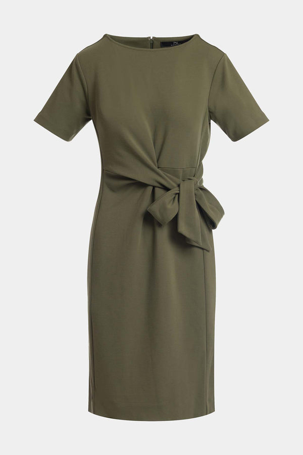 Natori Ponte Knit Front Tie Sheath Dress Olive