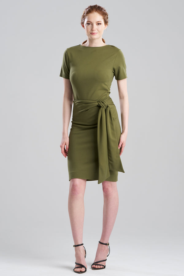 natori Ponte Knit Front Tie Sheath Dress Olive