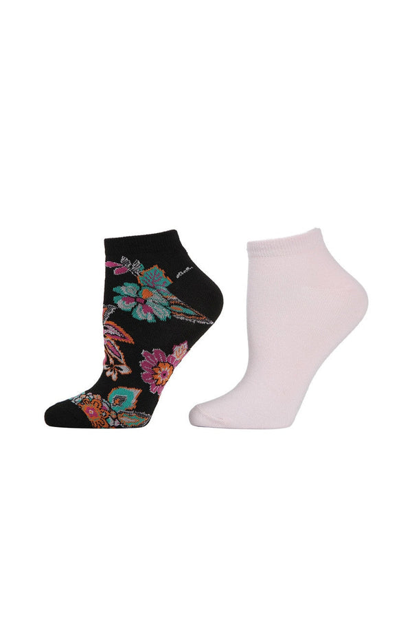 natori Pop Floral Socks - 2 Pair Pack Black