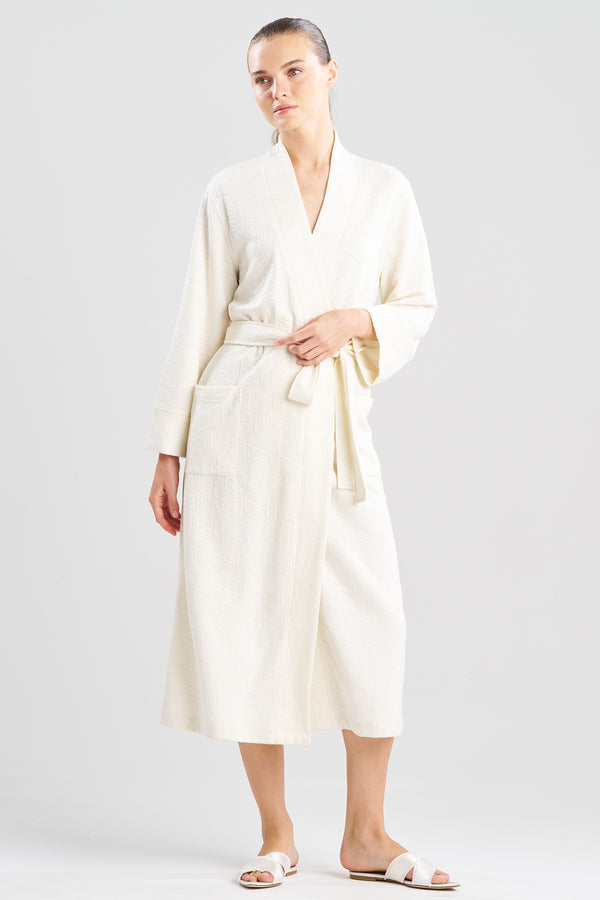 Natori Quilted Geo Knit Jacquard Robe White Opal