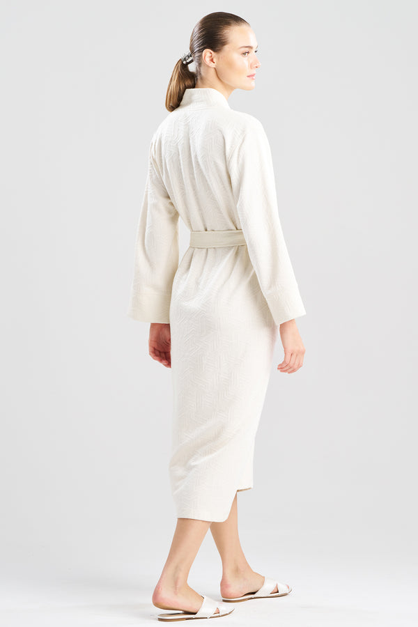 Natori Quilted Geo Knit Jacquard Robe White Opal