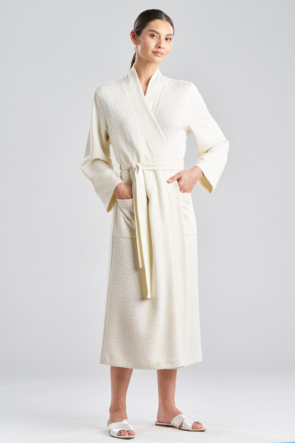 natori Quilted Geo Knit Jacquard Robe White Opal