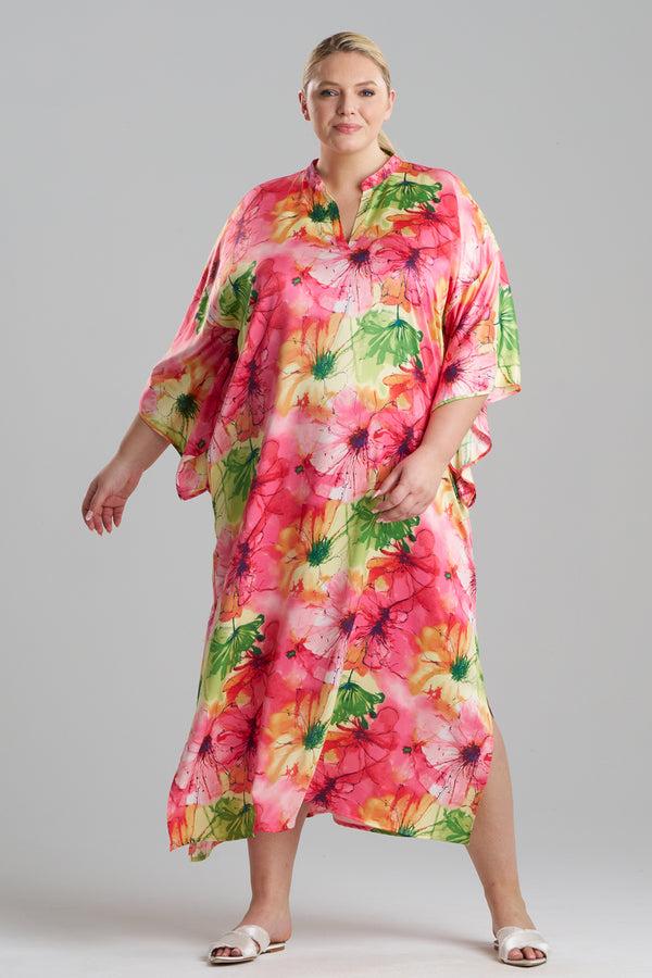 Natori Radiance Satin Mandarin Caftan Multi