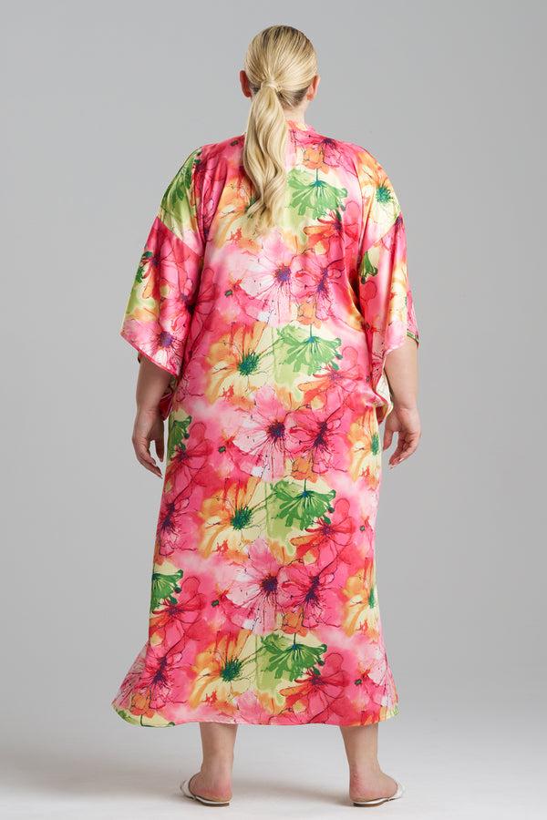 Natori Radiance Satin Mandarin Caftan Multi