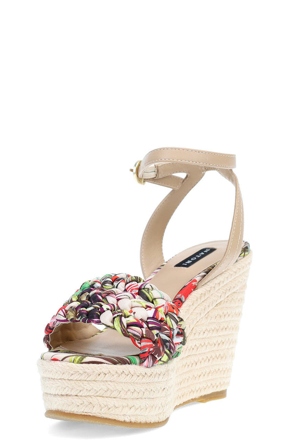 Natori Rae Tropical Braided Wedge Sandals Natural