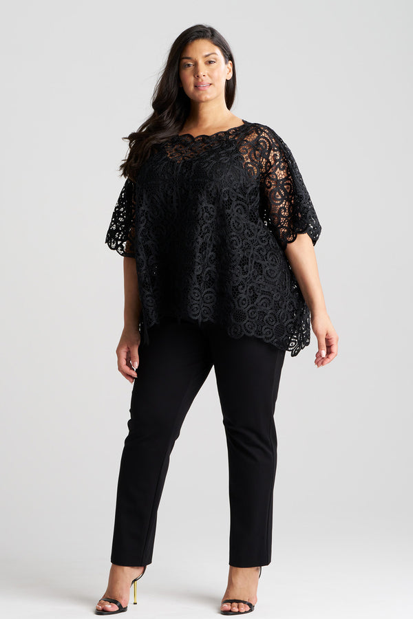 Natori Raffia Lace Caftan Top Black