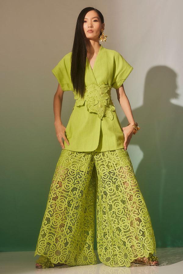 natori Raffia Lace Palazzo Pants Pear