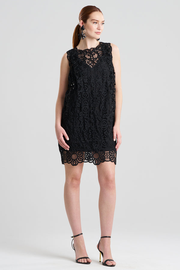 natori Raffia Lace Shift Dress Black
