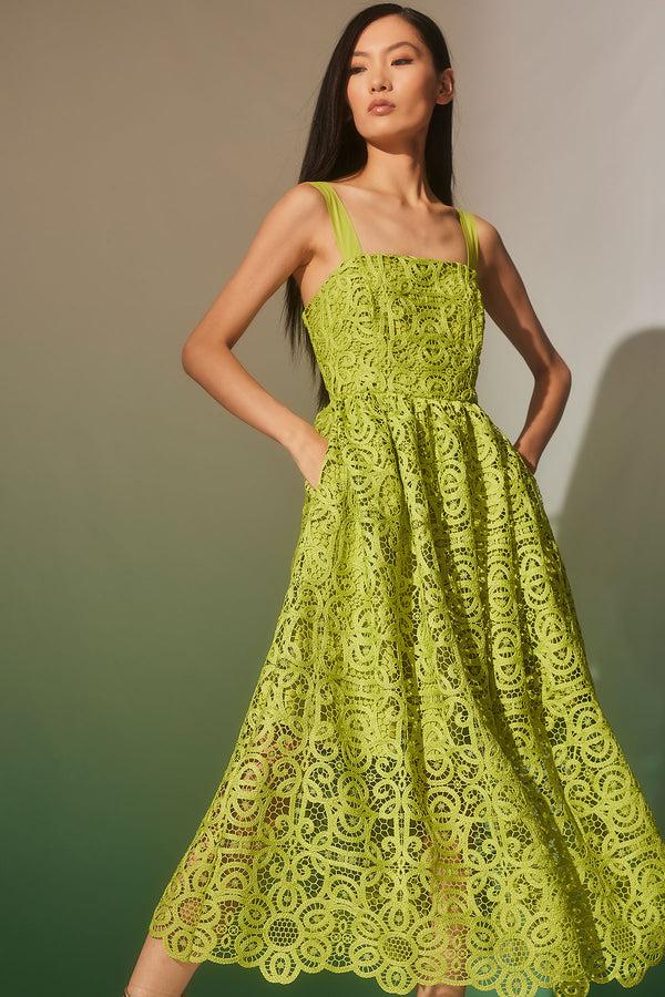 natori Raffia Lace Sundress Pear