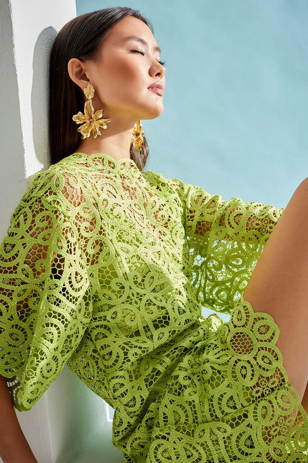 Natori Raffia Lace T-Shirt Dress Pear