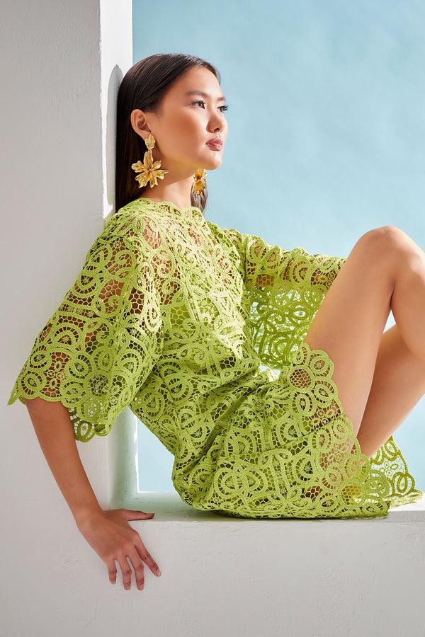 natori Raffia Lace T-Shirt Dress Pear