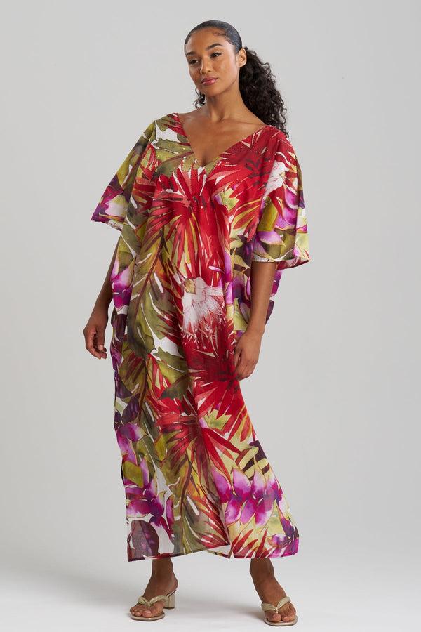 Natori Rainforest Cotton Beaded Caftan Multi