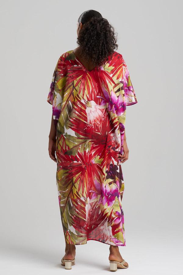 Natori Rainforest Cotton Beaded Caftan Multi