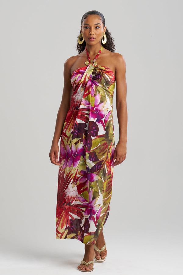 Natori Rainforest Cotton Maxi Halter Dress Multi