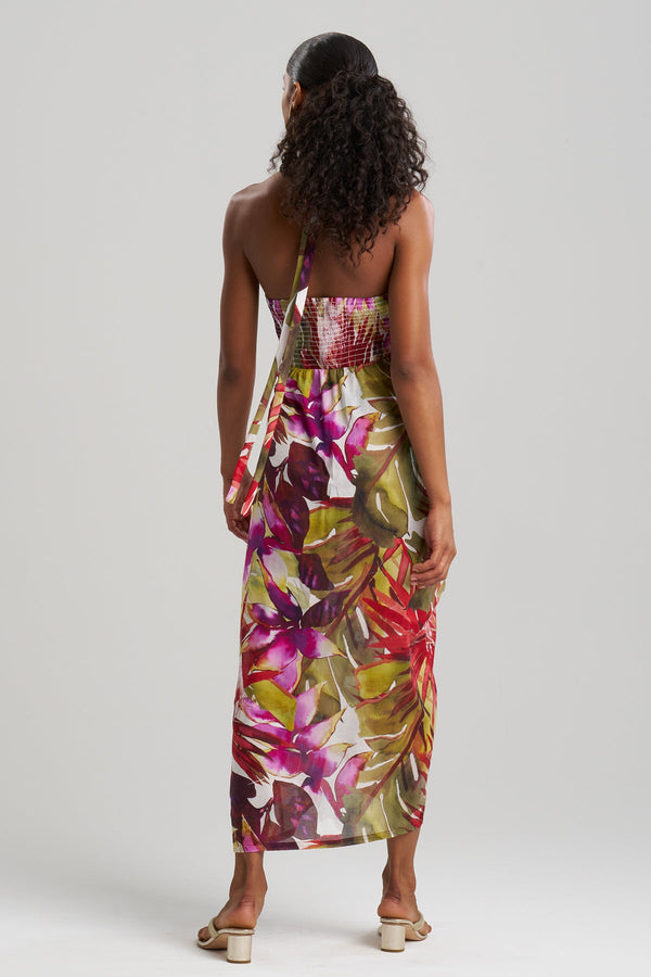 Natori Rainforest Cotton Maxi Halter Dress Multi