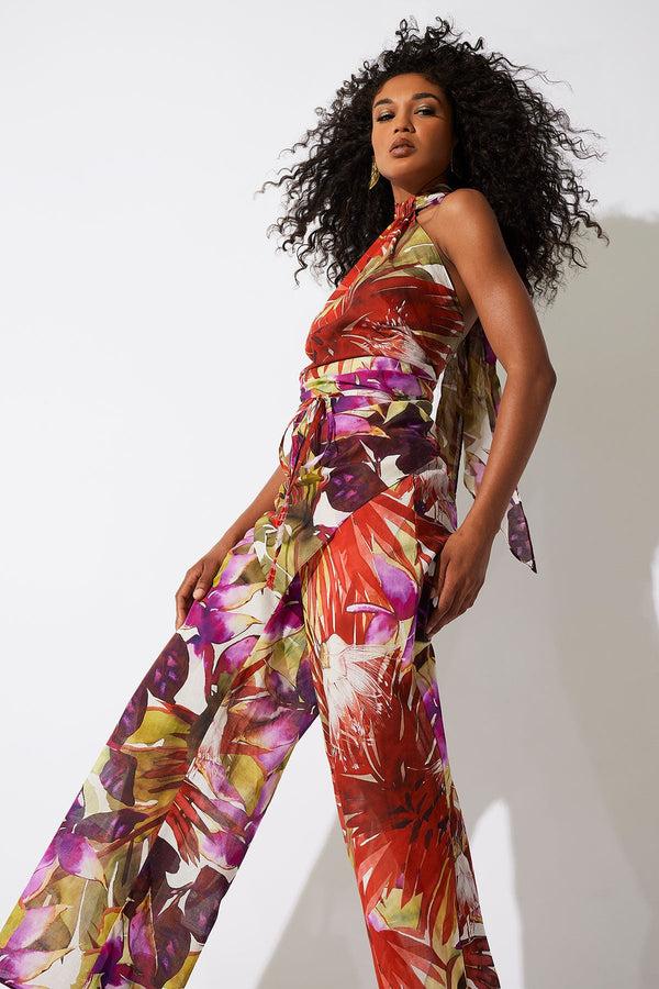 natori Rainforest Cotton Scarf Top Multi