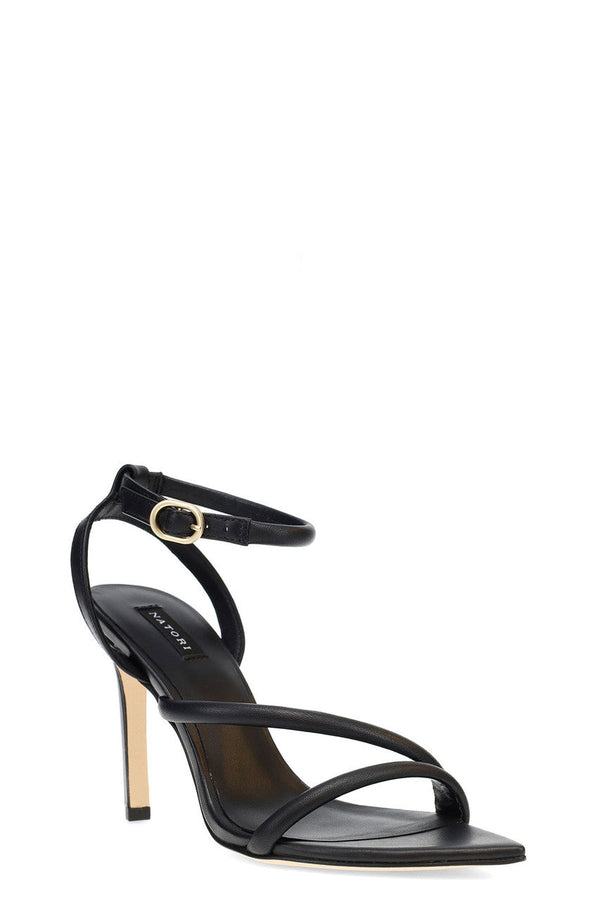 natori Reiki Nappa Leather Ankle Strap Heel Black