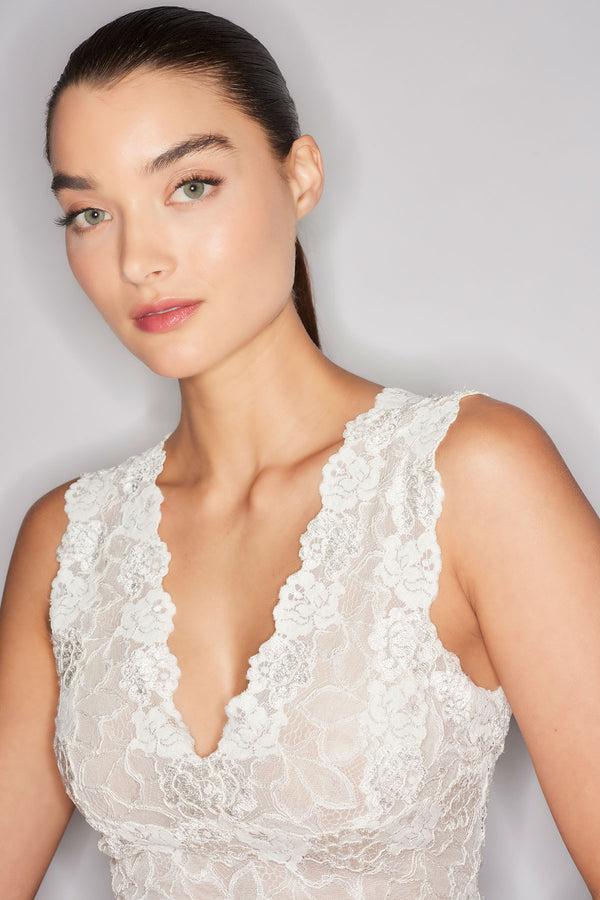 natori Rose Parfait Allover Lace Tank Warm White