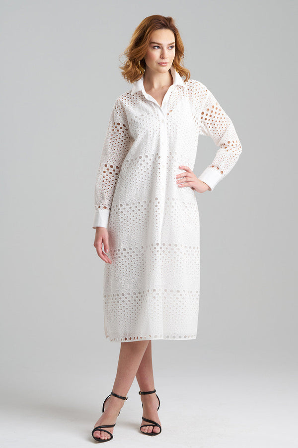 natori Round Eyelet Oversized Shirtdress White