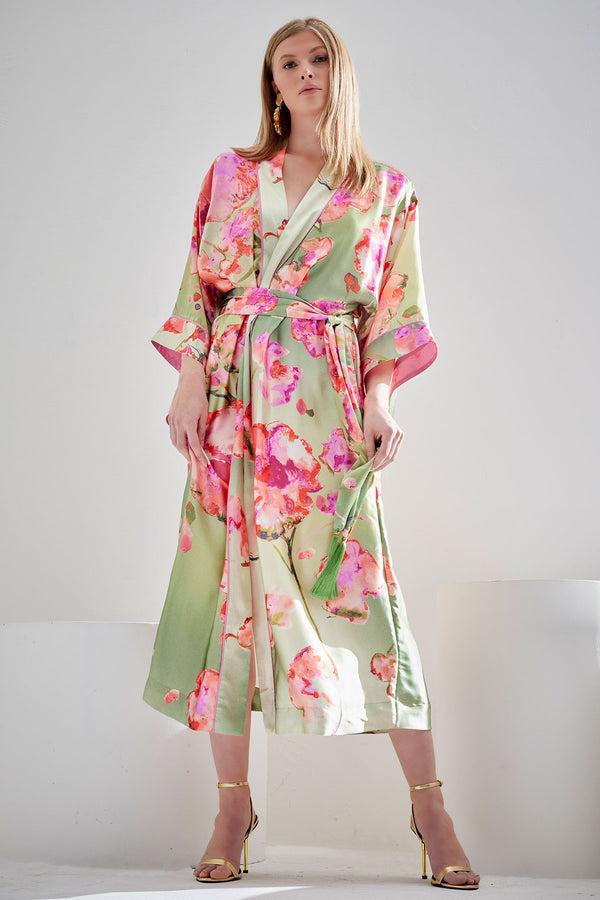 natori Sakura Matsuri Silk Robe Sage