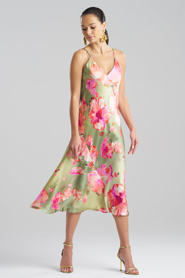 natori Sakura Matsuri Silk Slip Dress Sage