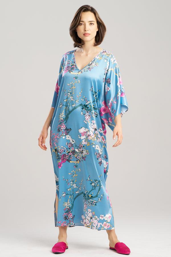 natori Sakura Satin Caftan Blue