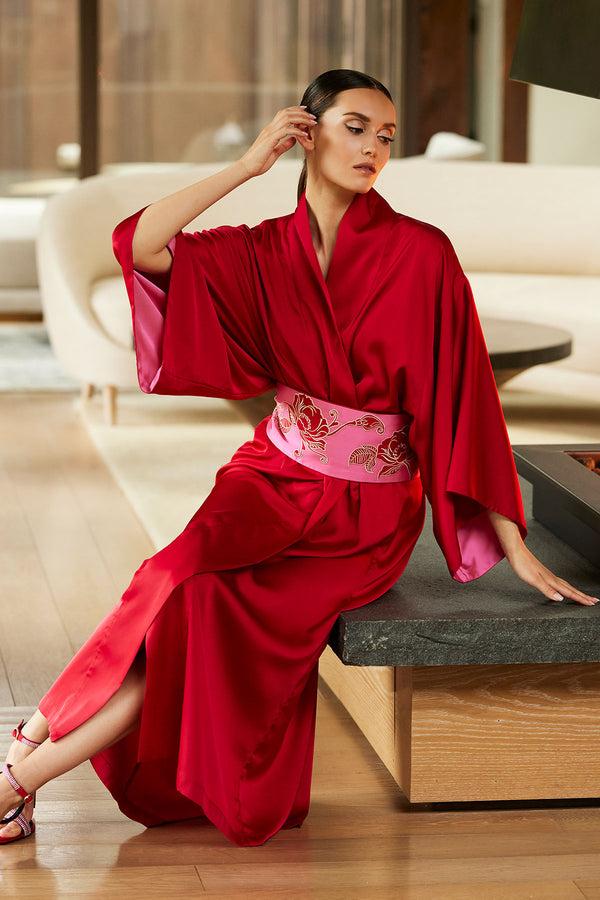natori Satin Essentials Kimono Brocade Red