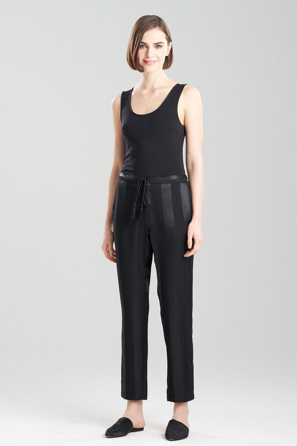 Natori Satin Jacquard Stripe Pants Black