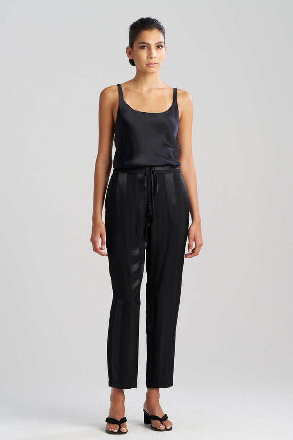 natori Satin Jacquard Stripe Pants Black