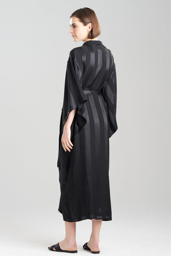 Natori Satin Jacquard Stripe Robe Black
